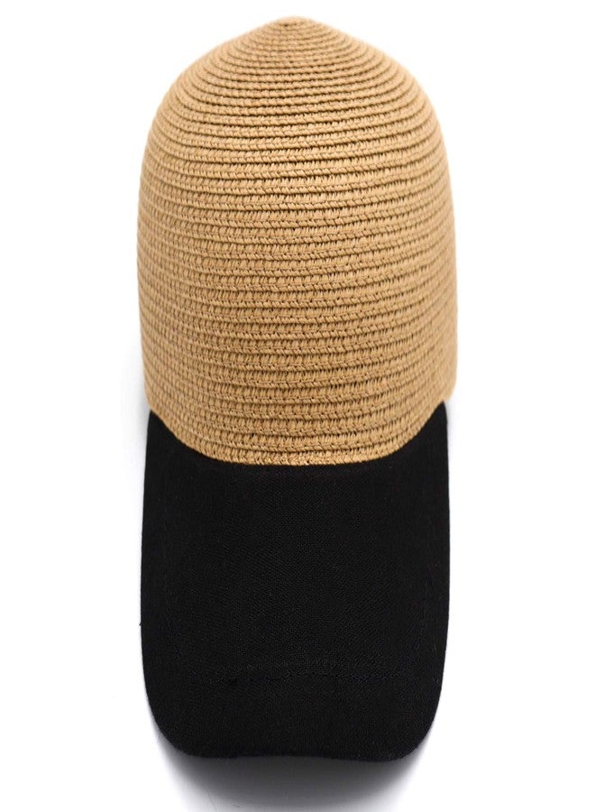 surell Straw Baseball Cap - Stylish Black Summer Beach Hat - Women Girls Straw Sun Hat - Hand Woven Summer Travel Cap (Natural, Black) - Image 4